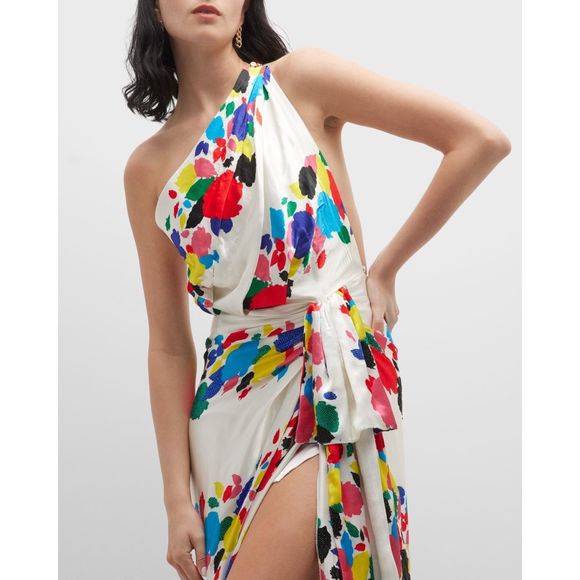 RAISA VANESSA Floral Print One-Shoulder Gown US 4 $2860 - Picture 4 of 11